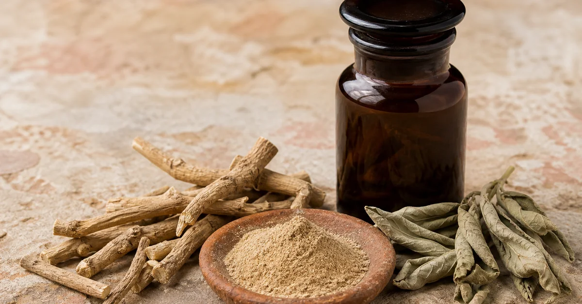 Getrocknete Ashwagandha-Wurzel und Schlafbeeren der Withania somnifera